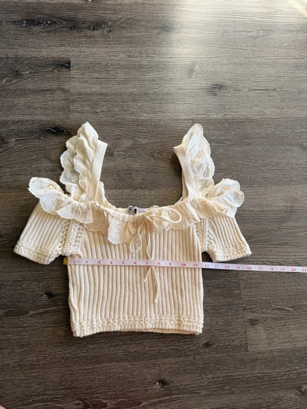 Zara Cream Ruffle Ribbed Crop Top